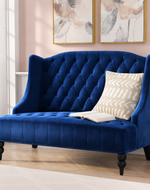 Bloomart Aerona Soft Velvet Upholstery Button Tufted Modern Bench With Teak Wood Legs (Blue)