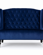 Bloomart Aerona Soft Velvet Upholstery Button Tufted Modern Bench With Teak Wood Legs (Blue)
