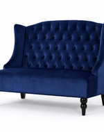 Bloomart Aerona Soft Velvet Upholstery Button Tufted Modern Bench With Teak Wood Legs (Blue)