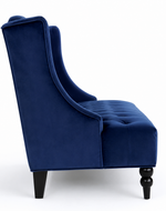 Bloomart Aerona Soft Velvet Upholstery Button Tufted Modern Bench With Teak Wood Legs (Blue)