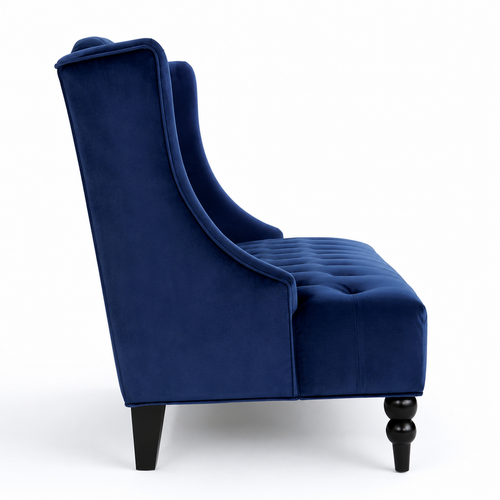 Bloomart Aerona Soft Velvet Upholstery Button Tufted Modern Bench With Teak Wood Legs (Blue)