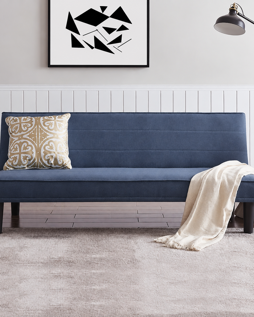 Bloomart Penny 3-Seater Sofa Cum Bed Space-Saving Convertible Sofa for Living Room (Navy Blue)