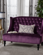 Bloomart Aerona Soft Velvet Upholstery Button Tufted Modern Bench With Teak Wood Legs ( Purple )