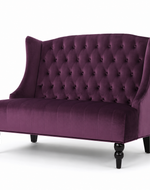 Bloomart Aerona Soft Velvet Upholstery Button Tufted Modern Bench With Teak Wood Legs ( Purple )