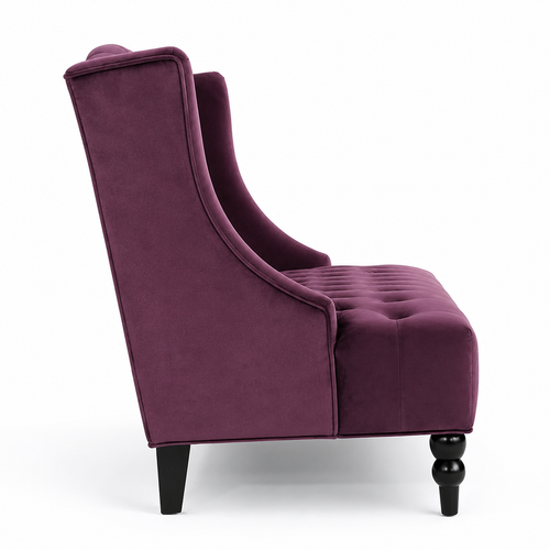 Bloomart Aerona Soft Velvet Upholstery Button Tufted Modern Bench With Teak Wood Legs ( Purple )