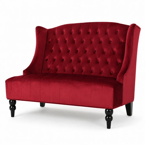 Bloomart Aerona Soft Velvet Upholstery Button Tufted Modern Bench With Teak Wood Legs (Maroon)