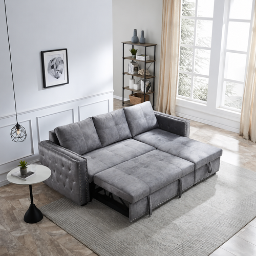Modern Style 5 Seater Right-Side L-Shape Sofa Cum Bed with Comfort Cushion
