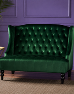 Bloomart Aerona Soft Velvet Upholstery Button Tufted Modern Bench With Teak Wood Legs ( Dark Green)