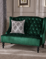 Bloomart Aerona Soft Velvet Upholstery Button Tufted Modern Bench With Teak Wood Legs ( Dark Green)