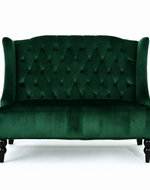 Bloomart Aerona Soft Velvet Upholstery Button Tufted Modern Bench With Teak Wood Legs ( Dark Green)