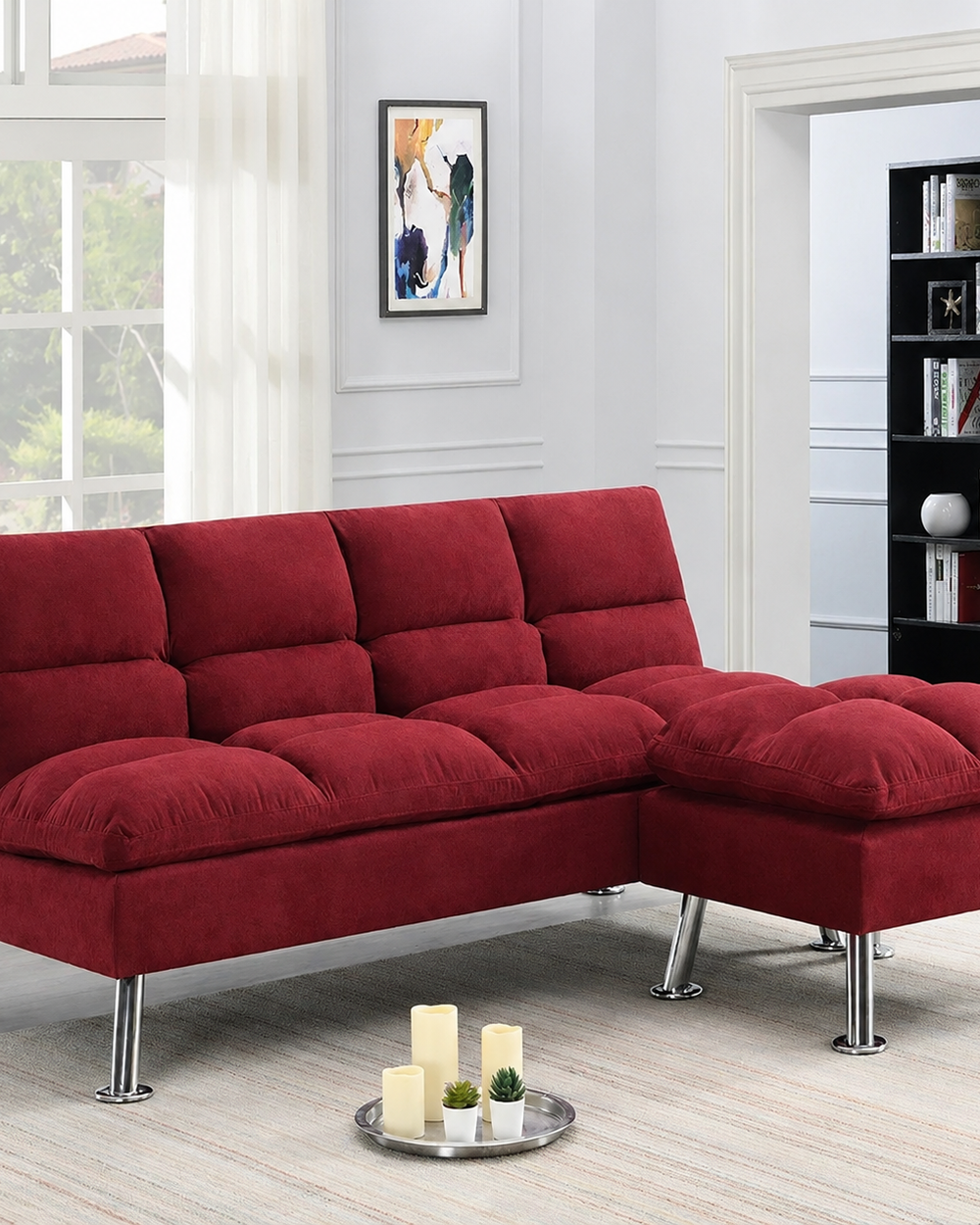 Carissa 3 Seater Sofa Cum Bed for Living Room with Ottoman (Metal Legs)