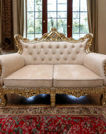 Bloomart Wooden Boutique French Baroque Style Golden Leaf Hand Carved Sofa (2 Seater)