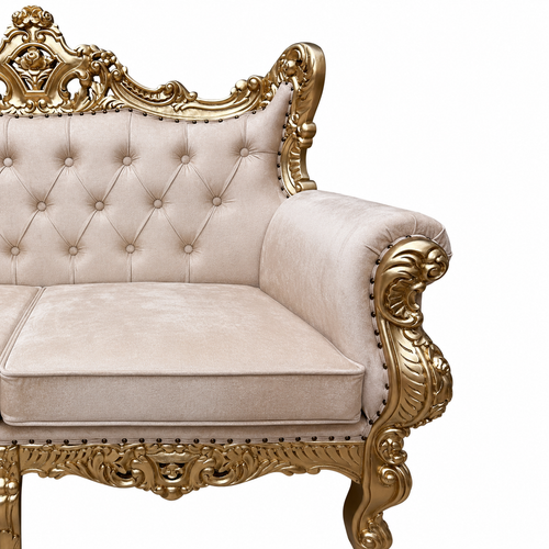 Bloomart Wooden Boutique French Baroque Style Golden Leaf Hand Carved Sofa (2 Seater)