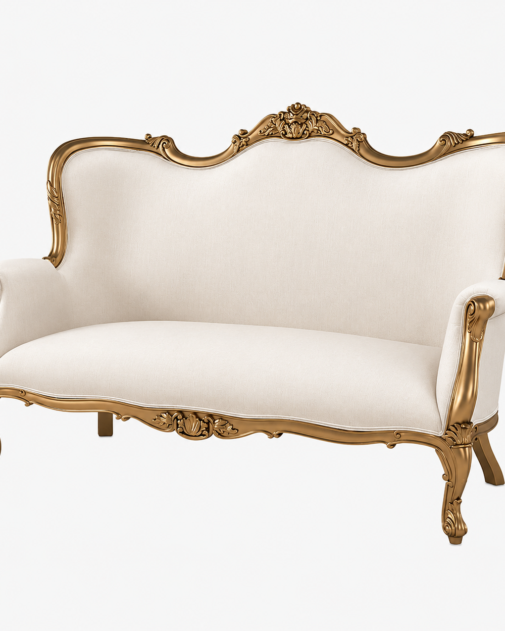 Bloomart Hand Carved 3 Seater Sofa Teak Wood (Golden Finish)