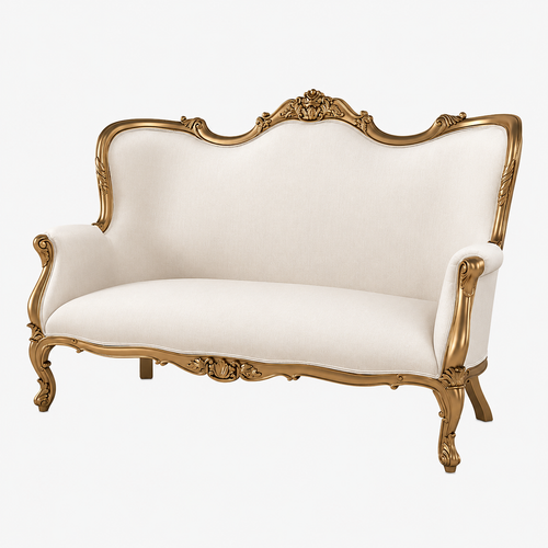 Bloomart Hand Carved 3 Seater Sofa Teak Wood (Golden Finish)