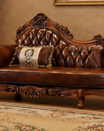 Carved Royal Antique Brown Sofa Set with Chaise Lounge
