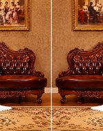 Carved Royal Antique Brown Sofa Set with Chaise Lounge