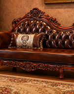 Carved Royal Antique Brown Sofa Set with Chaise Lounge
