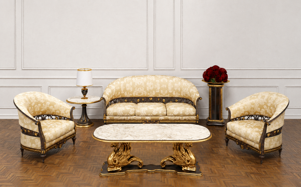 Bloomart Golden Carved 5 Seater Sofa Set With Table