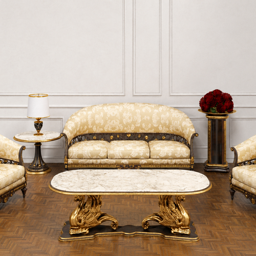 Bloomart Golden Carved 5 Seater Sofa Set With Table