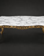 Bloomart Carved 6 Seater Teak Wood Sofa Set With Centre Table In Antique Gold Finish