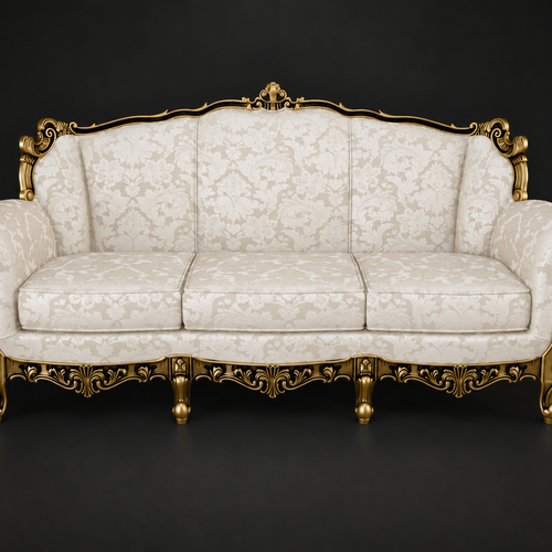 Bloomart Carved 6 Seater Teak Wood Sofa Set With Centre Table In Antique Gold Finish