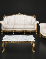 Bloomart Carved 6 Seater Teak Wood Sofa Set With Centre Table In Antique Gold Finish