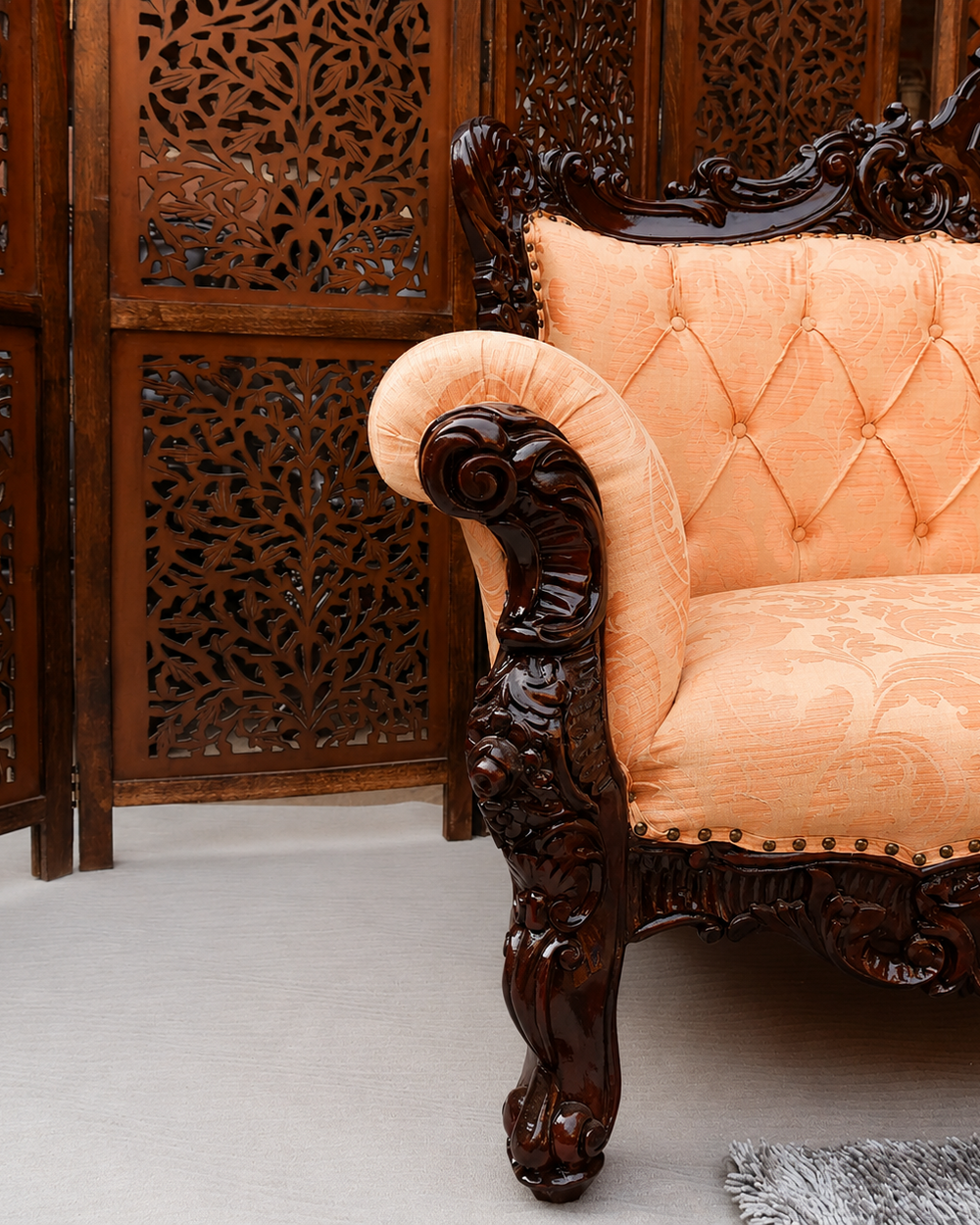 Bloomart Wooden Boutique French Baroque Style Hand Carved Sofa (2 Seater)