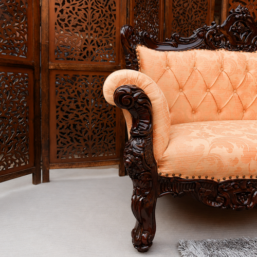 Bloomart Wooden Boutique French Baroque Style Hand Carved Sofa (2 Seater)
