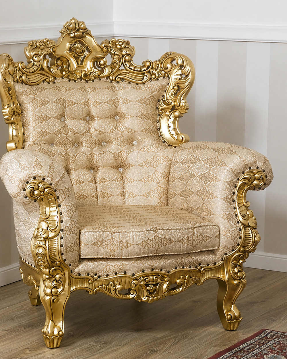 Bloomart Armchair Boutique French Baroque Style Throne Golden Leaf