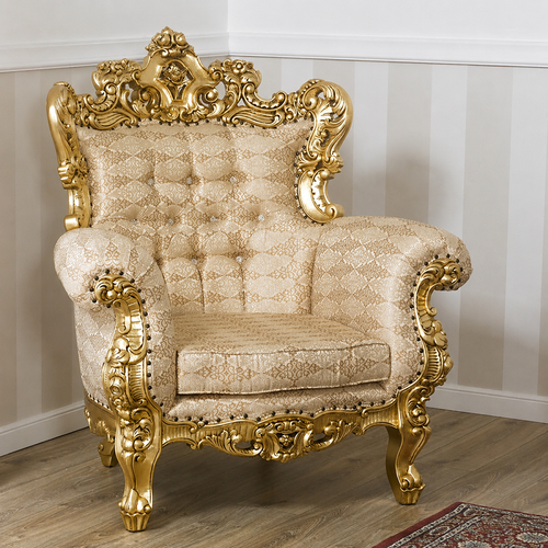 Bloomart Armchair Boutique French Baroque Style Throne Golden Leaf