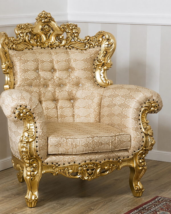 Bloomart Armchair Boutique French Baroque Style Throne Golden Leaf