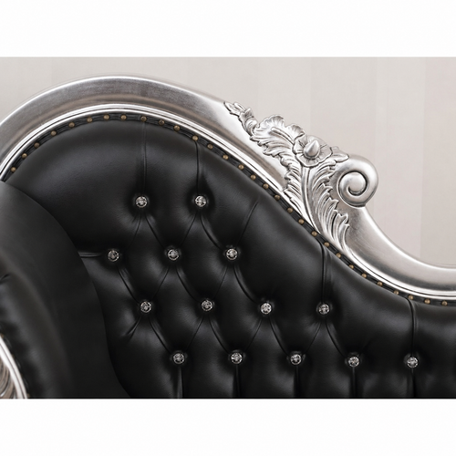 Hand Carved Modern Baroque Style Chaise Longue Silver Leaf (Black)