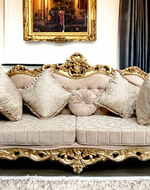 Bloomart Handmade Royal Antique Golden Finish Carved Sofa (3 Seater)