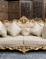Bloomart Handmade Royal Antique Golden Finish Carved Sofa (3 Seater)