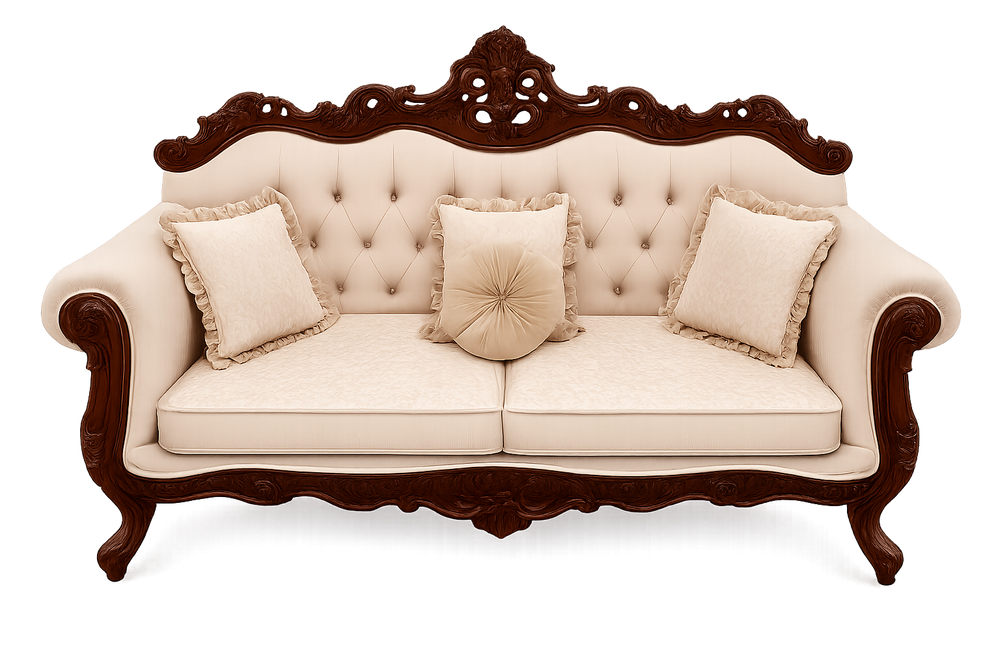 Bloomart Handmade Royal Antique Golden Finish Carved Sofa (3 Seater)