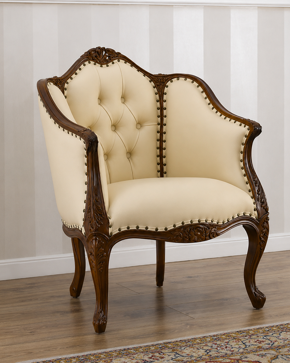 Bloomart Italian Baroque Style Champagne Sofa Chair (Walnut Finish)
