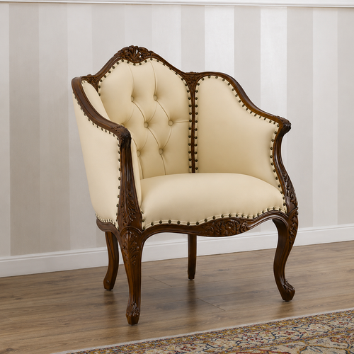 Bloomart Italian Baroque Style Champagne Sofa Chair (Walnut Finish)