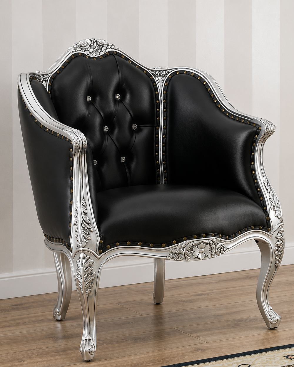 Bloomart Italian Baroque Style Champagne Sofa Chair (Walnut Finish) Black