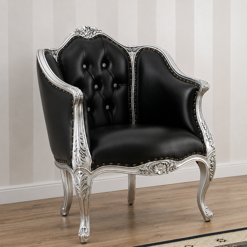 Bloomart Italian Baroque Style Champagne Sofa Chair (Walnut Finish) Black