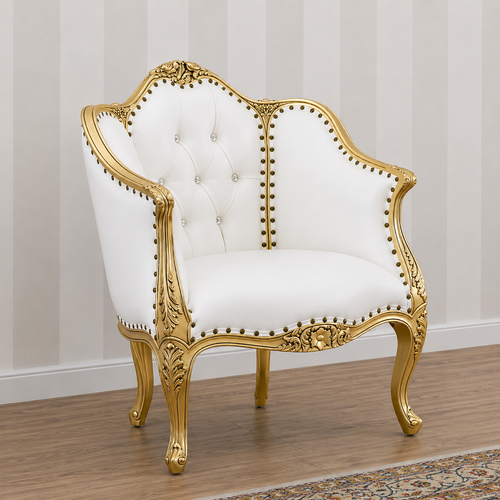 Italian Baroque Style Champagne Sofa Chair Silver leaf Finish (White)