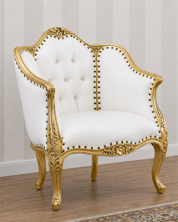 Italian Baroque Style Champagne Sofa Chair Silver leaf Finish (White)