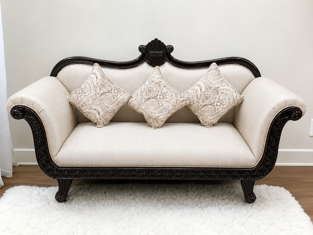Bloomart Royal Hand Carved Teak Wood Sofa Set with Cushions