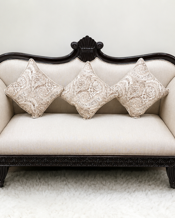 Bloomart Royal Hand Carved Teak Wood Sofa Set with Cushions