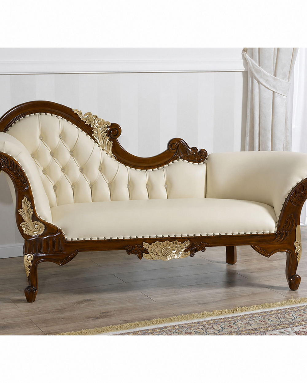 Radiant Teak Wood Handcrafted Deewan Chaise Lounge (Honey Finish Couch)
