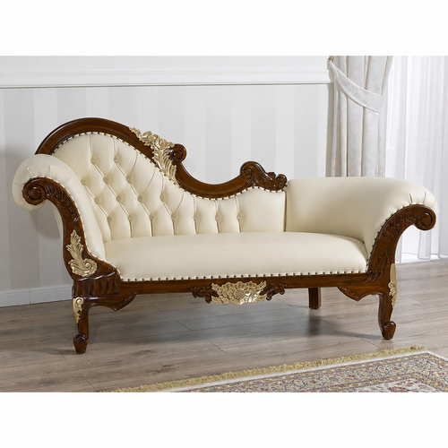 Radiant Teak Wood Handcrafted Deewan Chaise Lounge (Honey Finish Couch)
