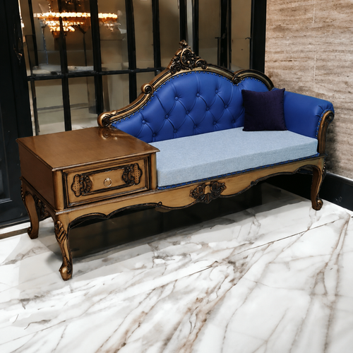 Luxury Antique Hand Carved Chaise Lounge Coffee And Phone Table With Storage
