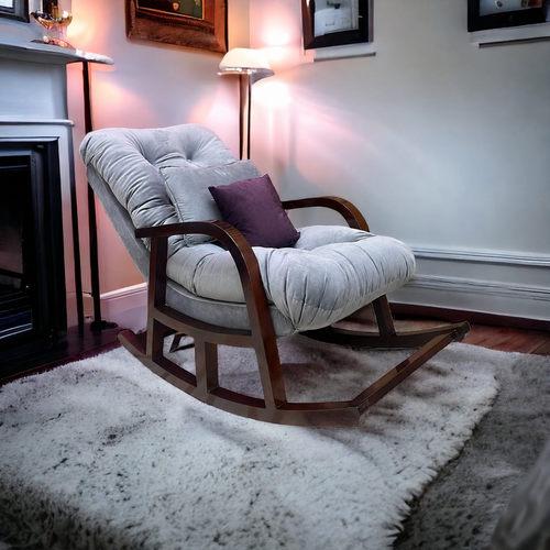 Bloomart Fleecy Handmade With Comfortable Cushion Backrest Rocking Chair ( Walnut Finish )
