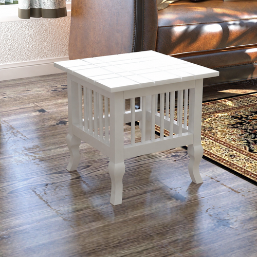 Blanco Carved Wooden End Table (White)