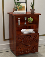 Mango Wood Bed Side Table Cabinet with 2 Drawer for Bed Room